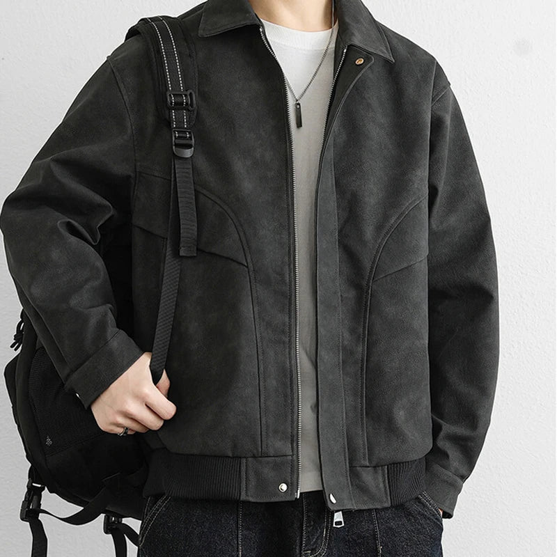 Autumn American Leather Suede Jaqueta Masculina Korean Fashion Casual Zipper Bomber Jacket 2025 New Y2K Streetwear Cargo Coats