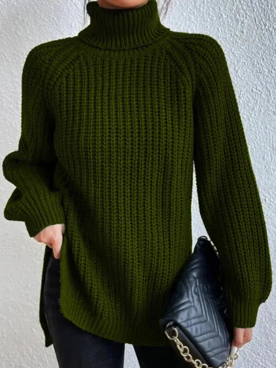 Turtleneck Y2k Kintted Sweater Women Split Crochet Jumper Top E-girl Pullover Spring Autumn Winter Thick Sueter Work Jumpers