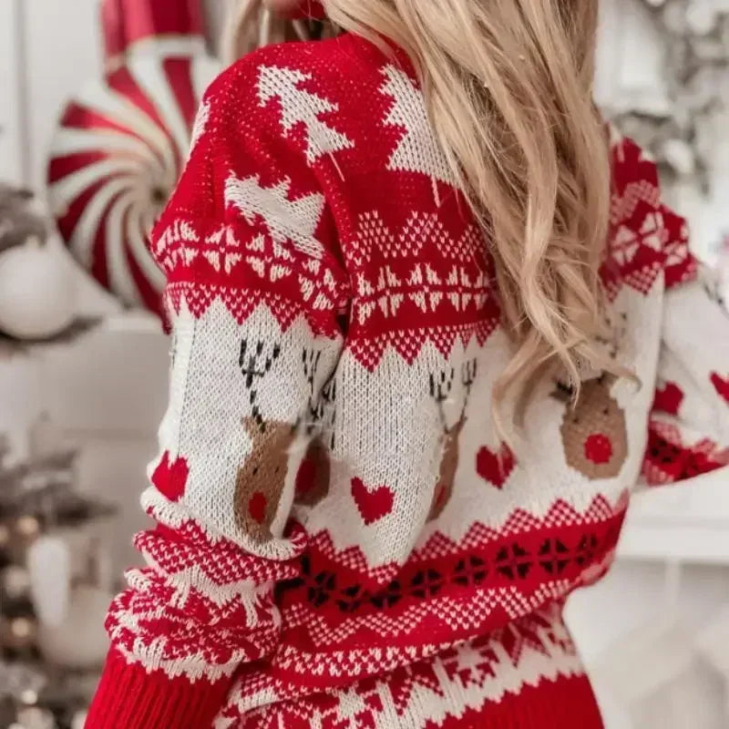 Merry Xmas Look 2025 Winter Women's Christmas Sweater Warm Soft Long Sleeve Knitwear Cute Elk Print Jumpers Female Pullover Top
