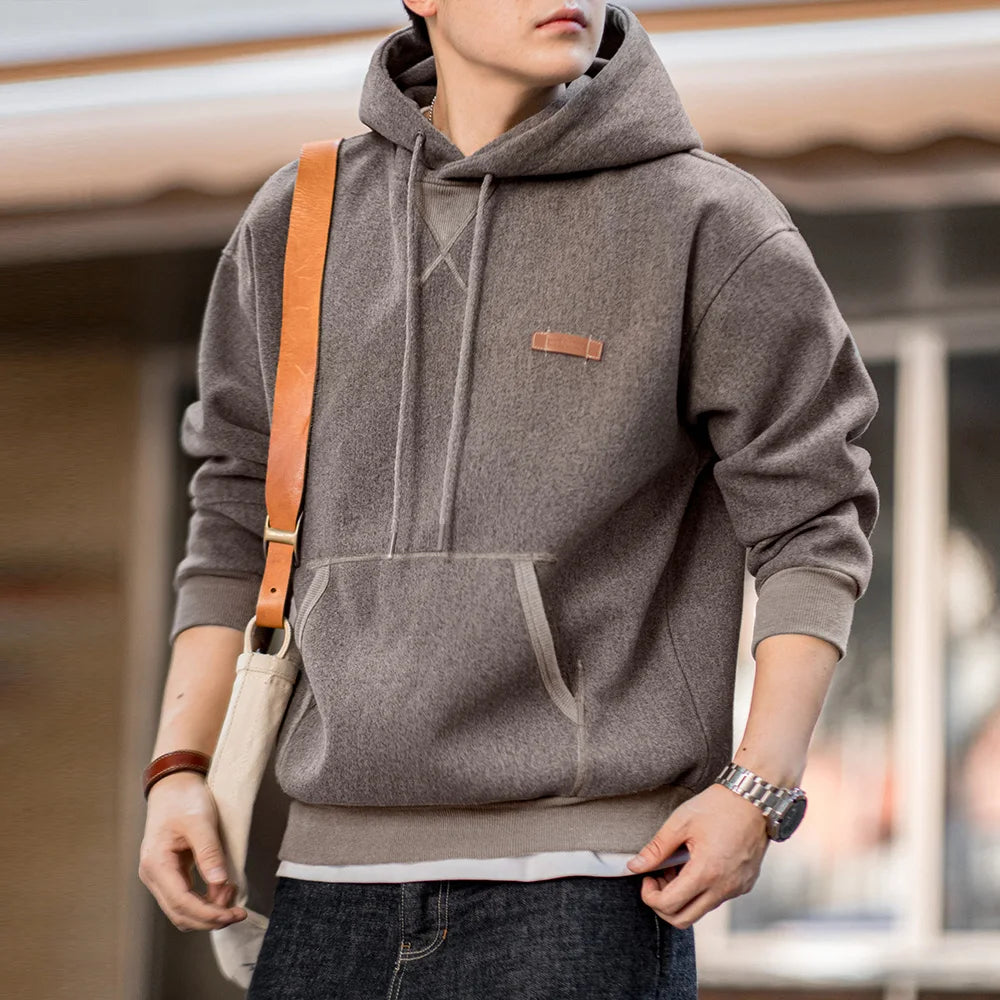 Maden Vintage Gray Hooded Sweatshirt Heavyweight Thick Pullover with Pocket for Men's Autumn and Winter Casual Versatile Tops