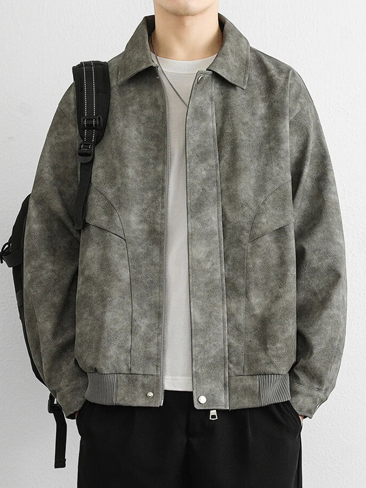 Autumn American Leather Suede Jaqueta Masculina Korean Fashion Casual Zipper Bomber Jacket 2025 New Y2K Streetwear Cargo Coats
