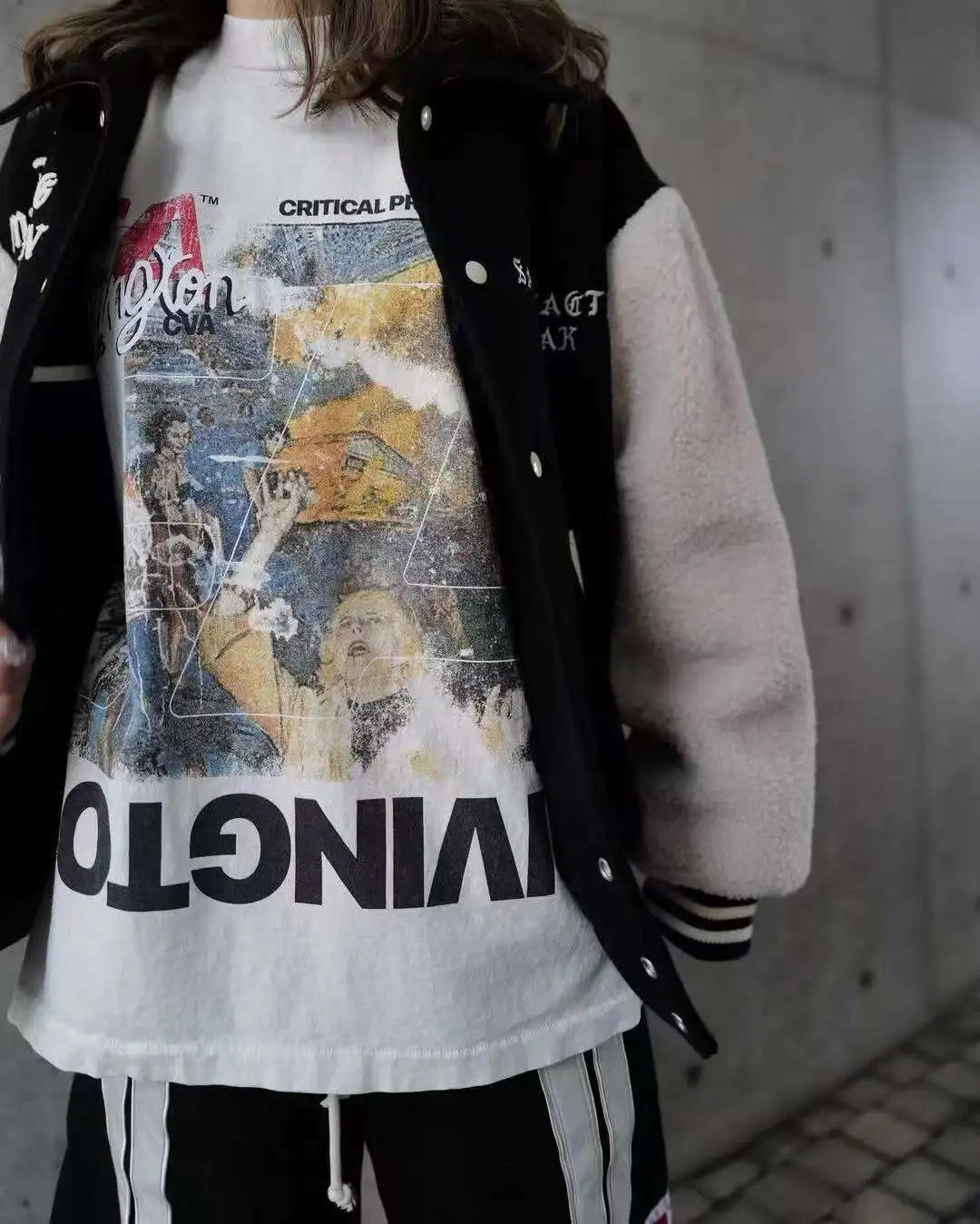 Autumn/Winter RRR123 SS25 New Washed Graffiti Printed Long Sleeve Vintage High Street Casual Loose Cotton Round Neck T-shirt
