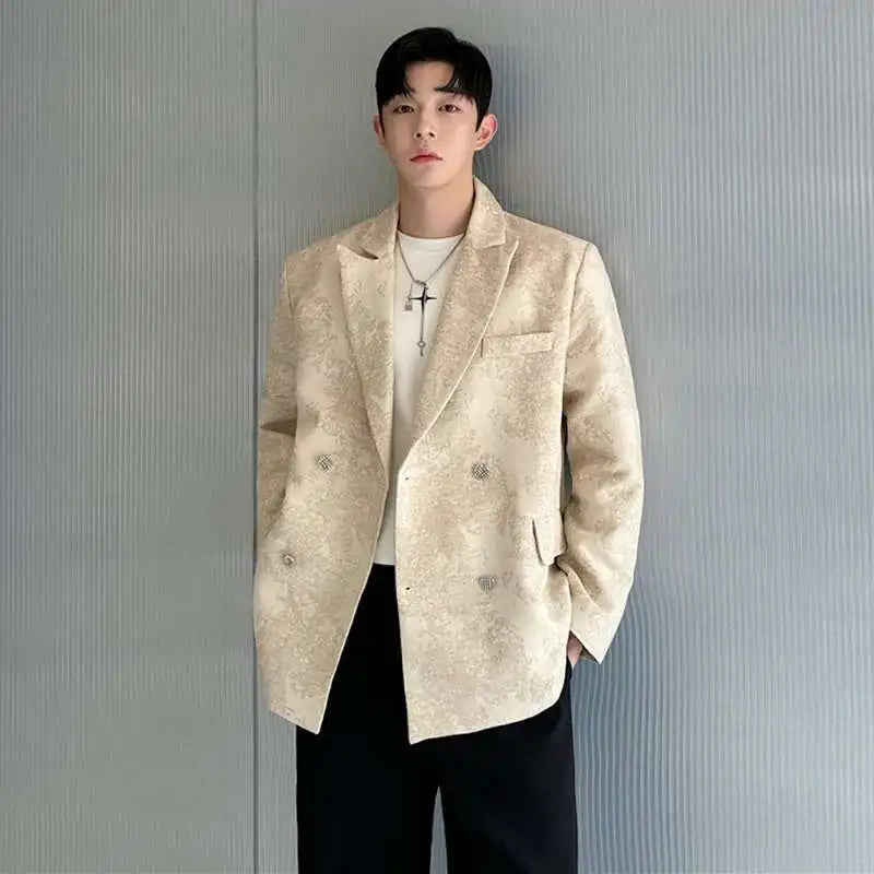 LUZHEN Design Cloud Pattern Jacquard Trendy Loose Edition Casual Double Breasted Suit Jackets Handsome Korean Blazer Male LZ8767