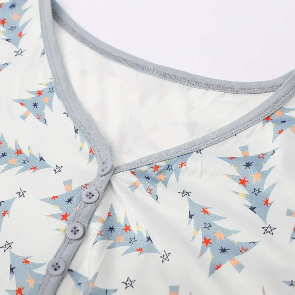 Christmas Tree Print Family Pajamas Set Mom Daughter Dad Son Matching Outfits Baby&Dog Romper Full Sleeve 2 Pieces Suit Homewear