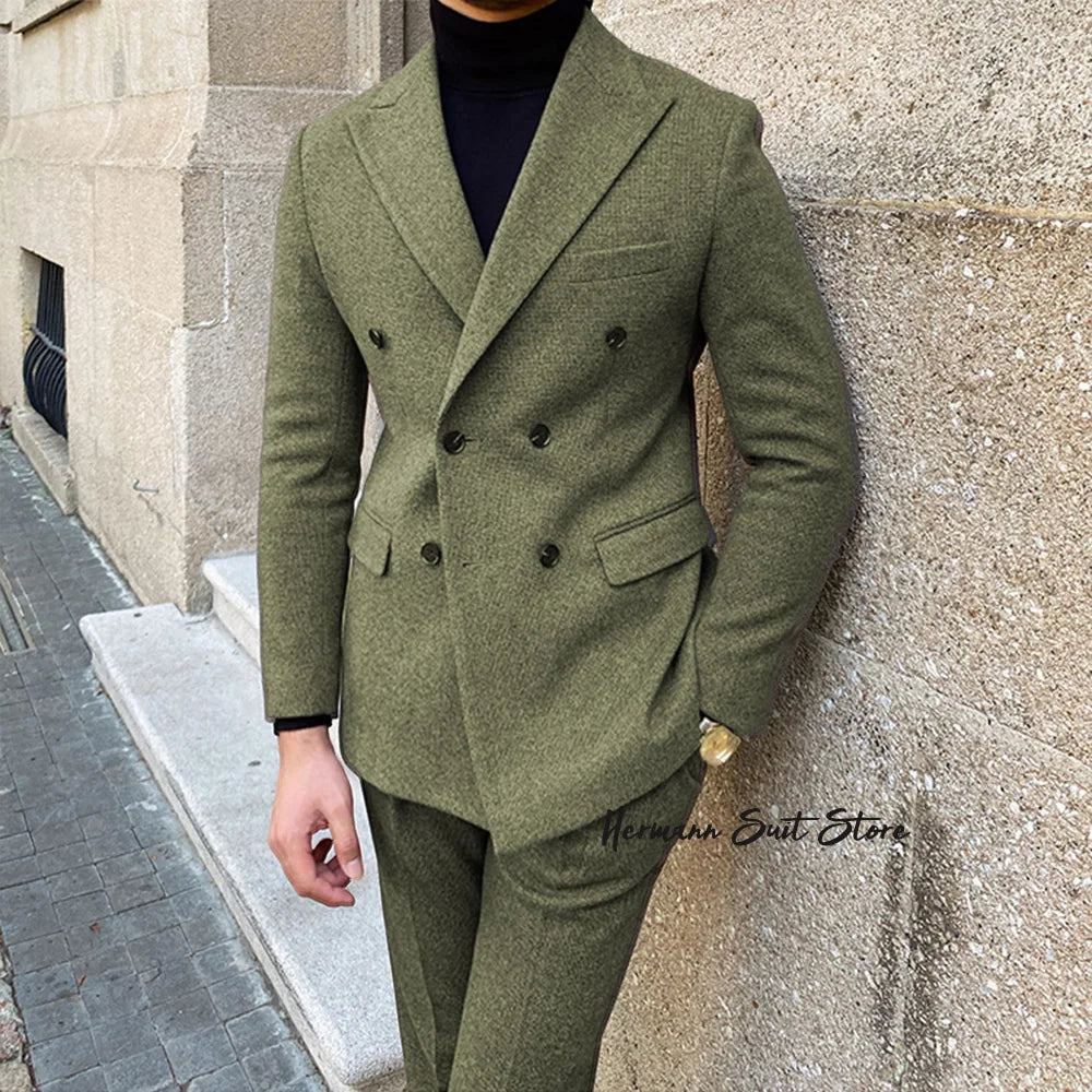 Man suit 2-piece set High quality Blazers Suit Pants Business Leisure slim fit suit Double Breasted Peak Lapel Wedding Tuxedos