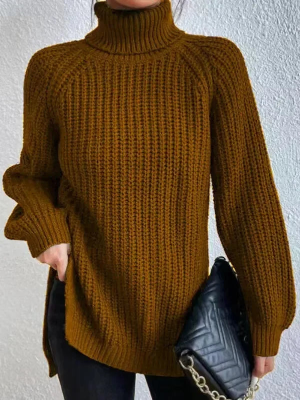Turtleneck Y2k Kintted Sweater Women Split Crochet Jumper Top E-girl Pullover Spring Autumn Winter Thick Sueter Work Jumpers
