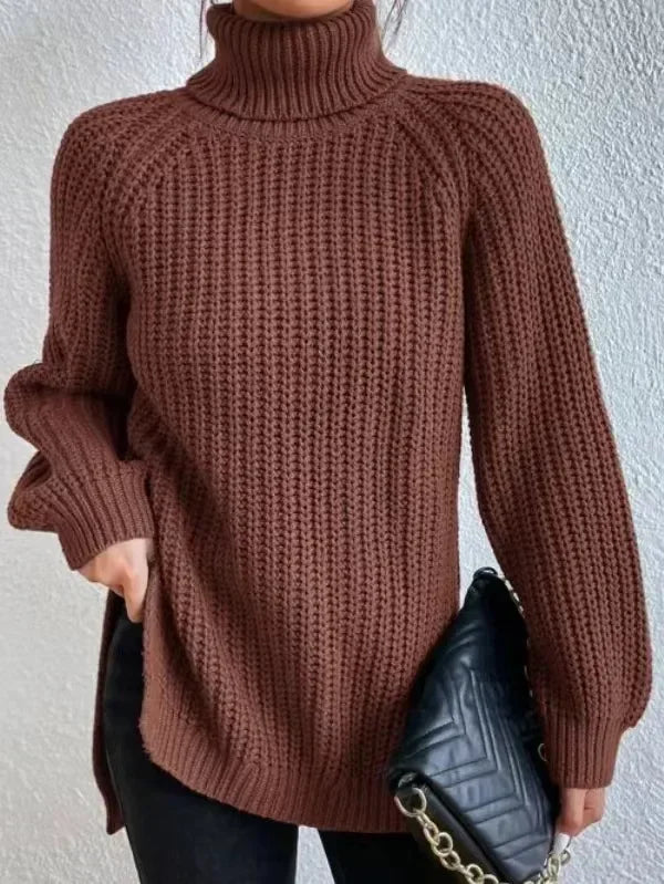 Turtleneck Y2k Kintted Sweater Women Split Crochet Jumper Top E-girl Pullover Spring Autumn Winter Thick Sueter Work Jumpers