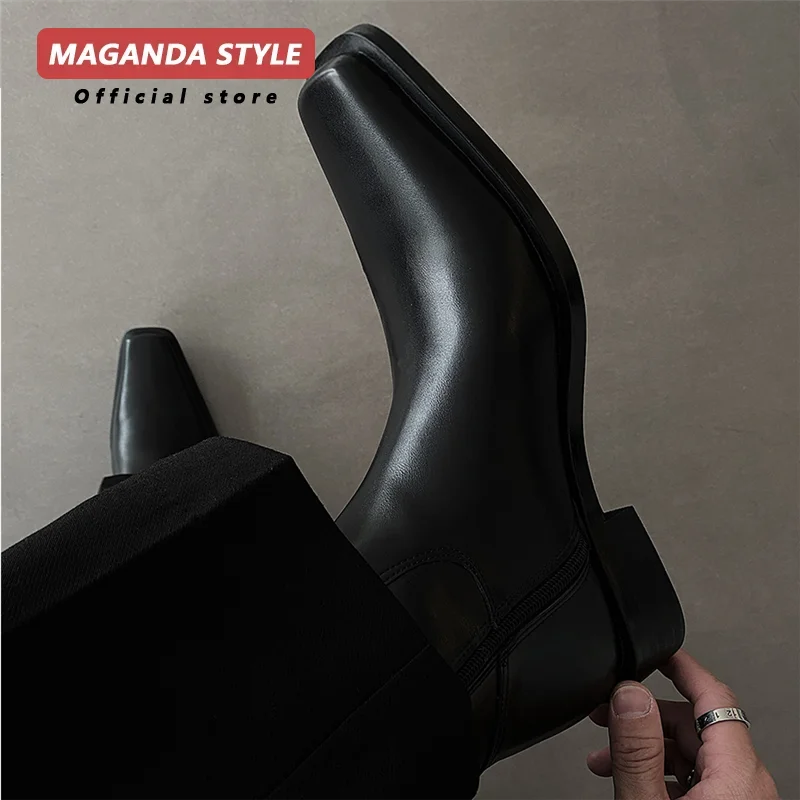 Original design small square Chelsea boots for men's new high-end short boots feminine temperament unisex motorcycle boots