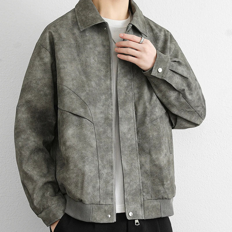 Autumn American Leather Suede Jaqueta Masculina Korean Fashion Casual Zipper Bomber Jacket 2025 New Y2K Streetwear Cargo Coats