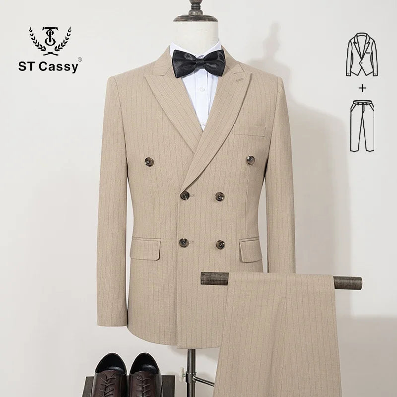 ST Cassy High quality blue striped suits for men slim fitting luxury man clothing elegant mens suit Wedding trends costumes