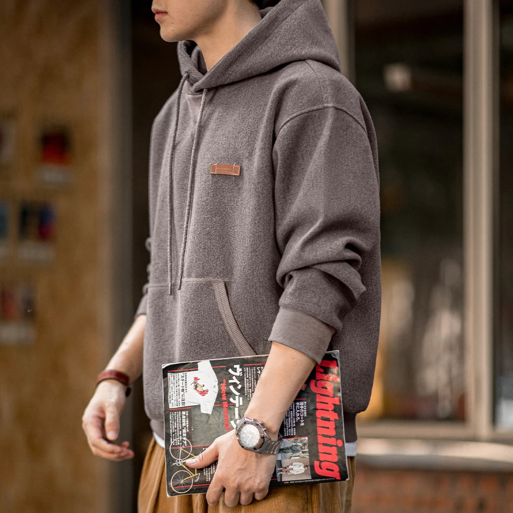 Maden Vintage Gray Hooded Sweatshirt Heavyweight Thick Pullover with Pocket for Men's Autumn and Winter Casual Versatile Tops