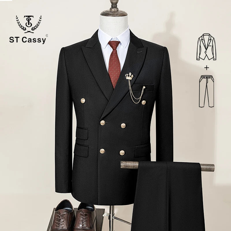 ST Cassy High Quality Men's Suit Fashionable and Casual Slim Fit Male Groom Wedding Blazers Party Dress Jacket Coat Pants