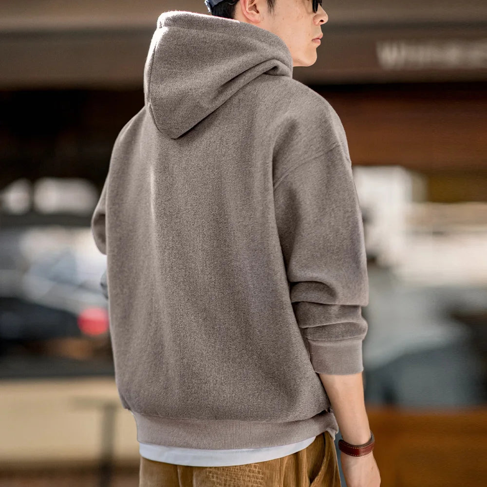 Maden Vintage Gray Hooded Sweatshirt Heavyweight Thick Pullover with Pocket for Men's Autumn and Winter Casual Versatile Tops