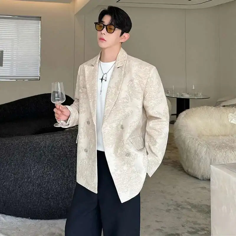 LUZHEN Design Cloud Pattern Jacquard Trendy Loose Edition Casual Double Breasted Suit Jackets Handsome Korean Blazer Male LZ8767