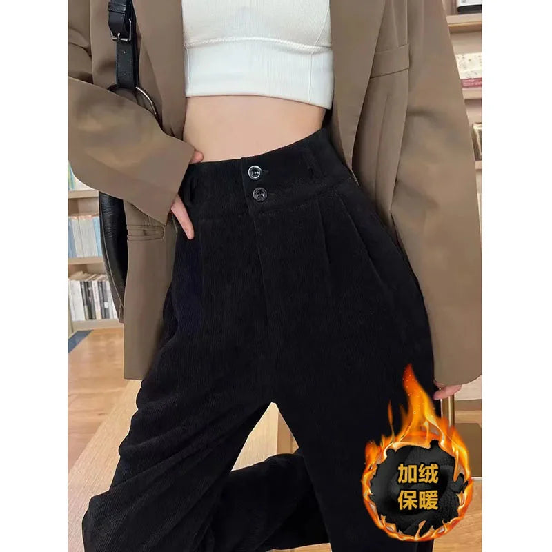 White Corduroy High Waisted Wide Leg Pants For Women Autumn And Winter Velvet Straight Leg Pants Floor Chenille Suit Trousers