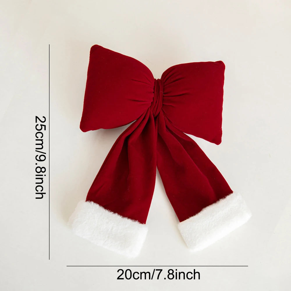 Christmas Red Velvet Bows Xmas Tree Ornaments for Christmas Home Decorations Wreath Stairs Railing Decors New Year Gift Supplies