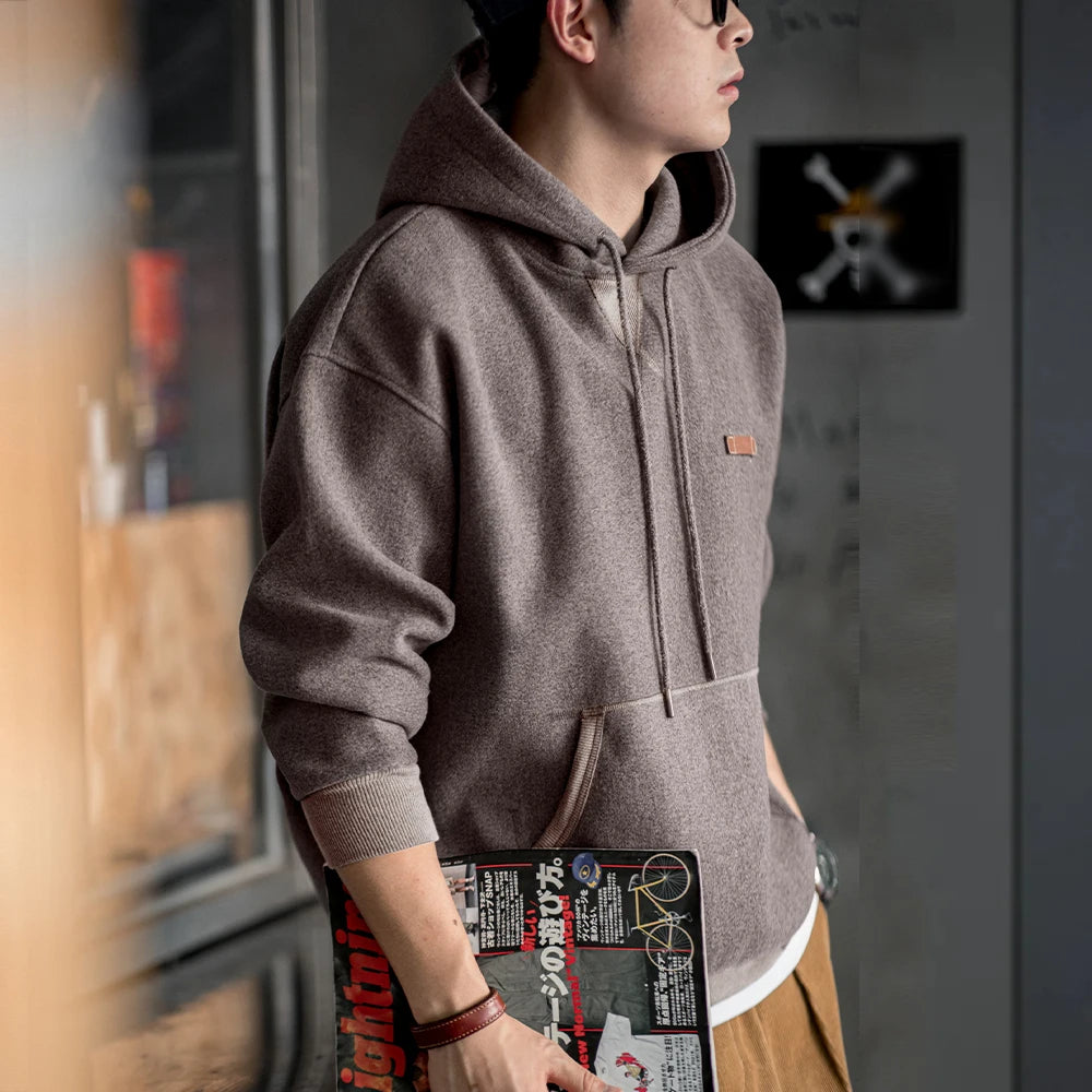 Maden Vintage Gray Hooded Sweatshirt Heavyweight Thick Pullover with Pocket for Men's Autumn and Winter Casual Versatile Tops