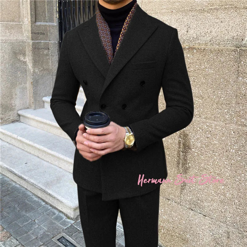 Man suit 2-piece set High quality Blazers Suit Pants Business Leisure slim fit suit Double Breasted Peak Lapel Wedding Tuxedos