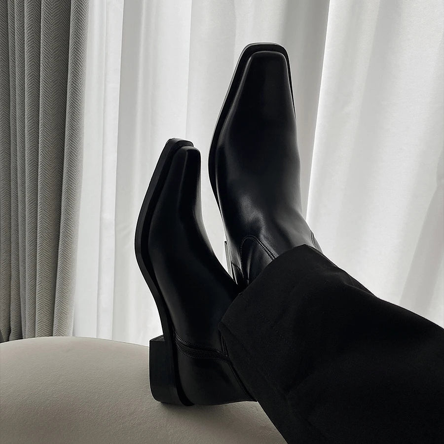 Original design small square Chelsea boots for men's new high-end short boots feminine temperament unisex motorcycle boots