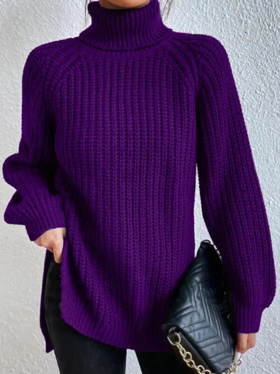 Turtleneck Y2k Kintted Sweater Women Split Crochet Jumper Top E-girl Pullover Spring Autumn Winter Thick Sueter Work Jumpers