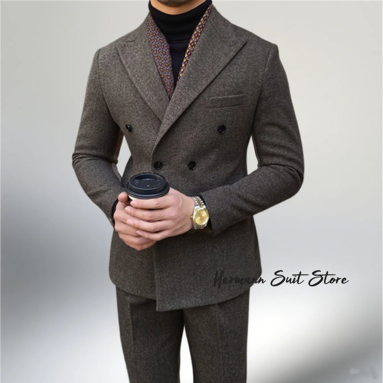Man suit 2-piece set High quality Blazers Suit Pants Business Leisure slim fit suit Double Breasted Peak Lapel Wedding Tuxedos