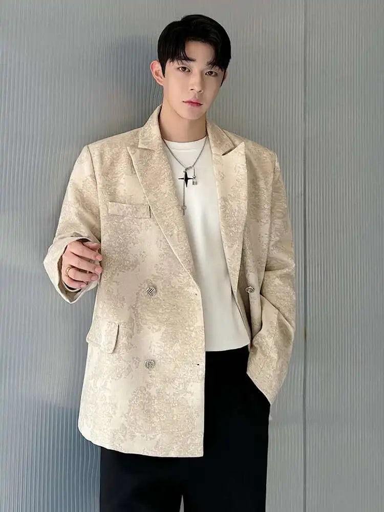 LUZHEN Design Cloud Pattern Jacquard Trendy Loose Edition Casual Double Breasted Suit Jackets Handsome Korean Blazer Male LZ8767