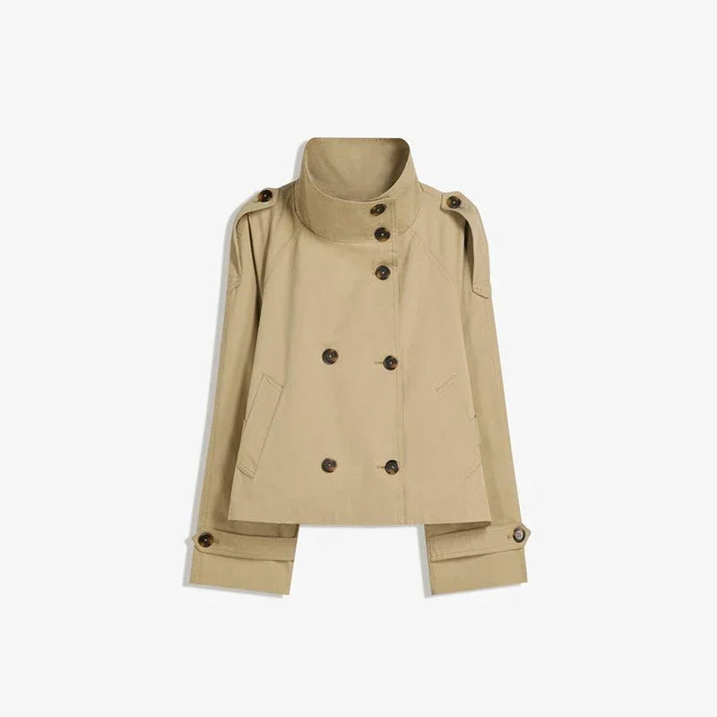 Windbreaker jacket 2025 new retro lapel design with double breasted straps versatile long sleeved short style