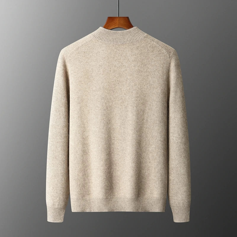 100% Merino Wool Men's Warm Sweater Mock Collar Thickened Zippered Cardigan Autumn Winter New Cashmere Knitted Long Sleeve Tops