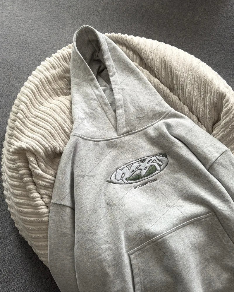 Hip-hop Street Trendy Brand Pullover Hoodie American Y2k Embroidery Clothing Casual High Street Retro Oversized Sweatshirt Men