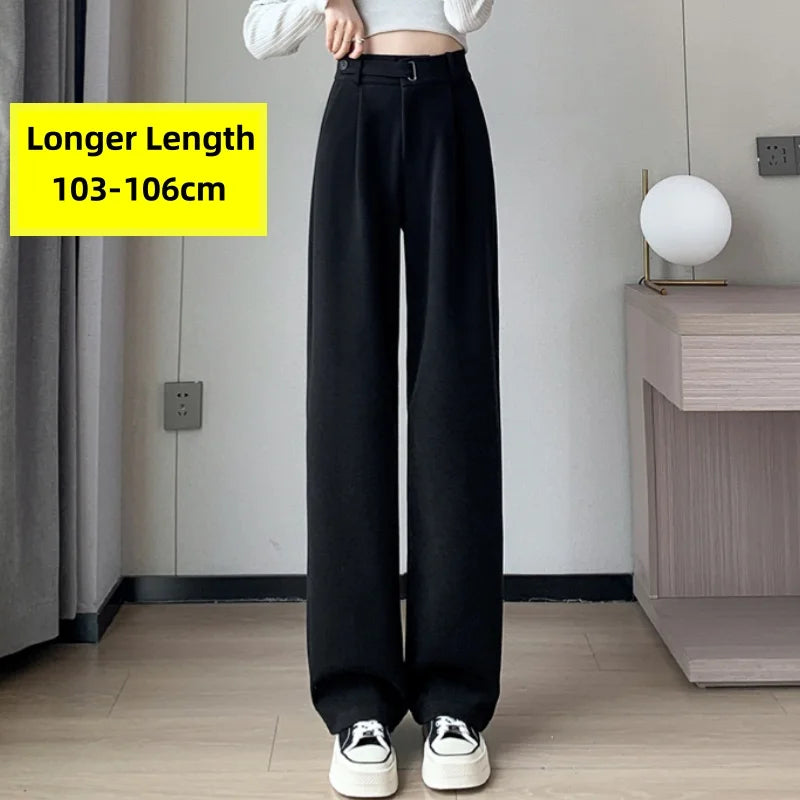 Seoulish Autumn Winter Thicken Woolen Casual Loose Full Length Pants 2025 New Button High Waist Chic Wide Leg Trousers Female