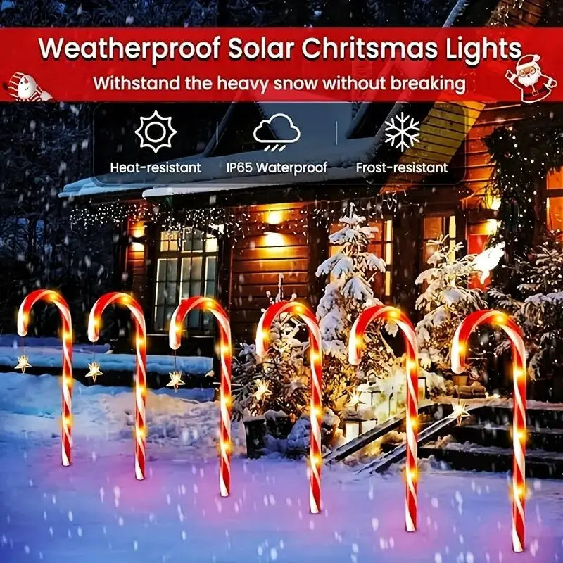 1Set Of 5/8 Solar Christmas Garden Lights Outdoor Waterproof Candy Cane Lights Christmas Decoration Lamp For Lawn Path Festive