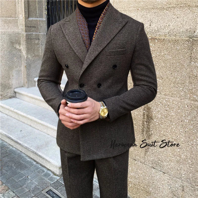 Man suit 2-piece set High quality Blazers Suit Pants Business Leisure slim fit suit Double Breasted Peak Lapel Wedding Tuxedos