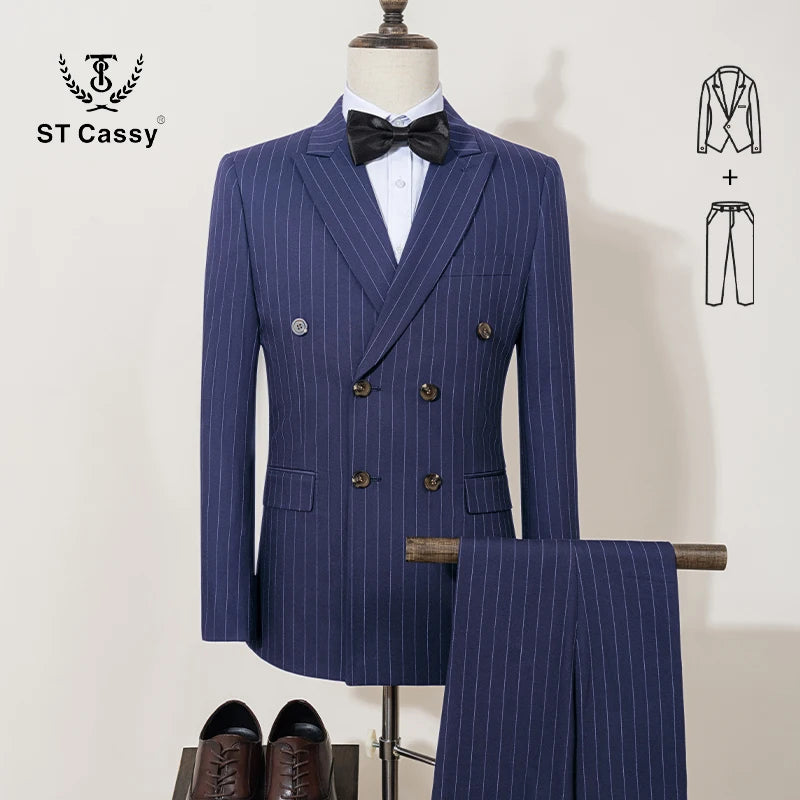 ST Cassy High quality blue striped suits for men slim fitting luxury man clothing elegant mens suit Wedding trends costumes