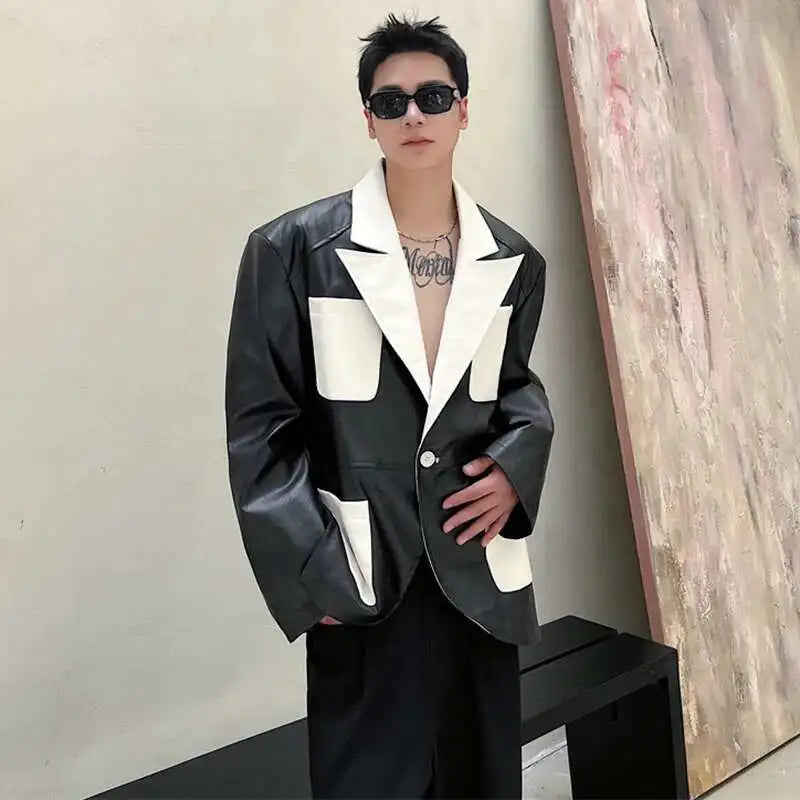 LUZHEN 2025 New Original Color Contrast Design Men's Leather Jacket High Quality Fashion Elegant Temperament Luxury Coat JY1051