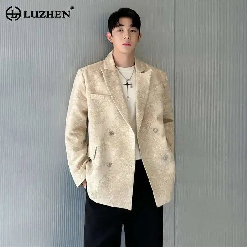 LUZHEN Design Cloud Pattern Jacquard Trendy Loose Edition Casual Double Breasted Suit Jackets Handsome Korean Blazer Male LZ8767
