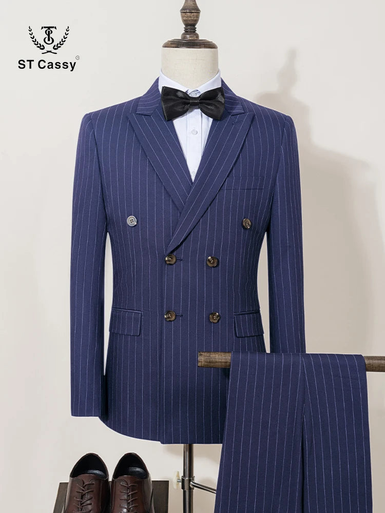 ST Cassy High quality blue striped suits for men slim fitting luxury man clothing elegant mens suit Wedding trends costumes