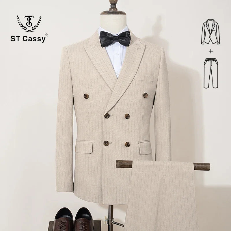 ST Cassy High quality blue striped suits for men slim fitting luxury man clothing elegant mens suit Wedding trends costumes