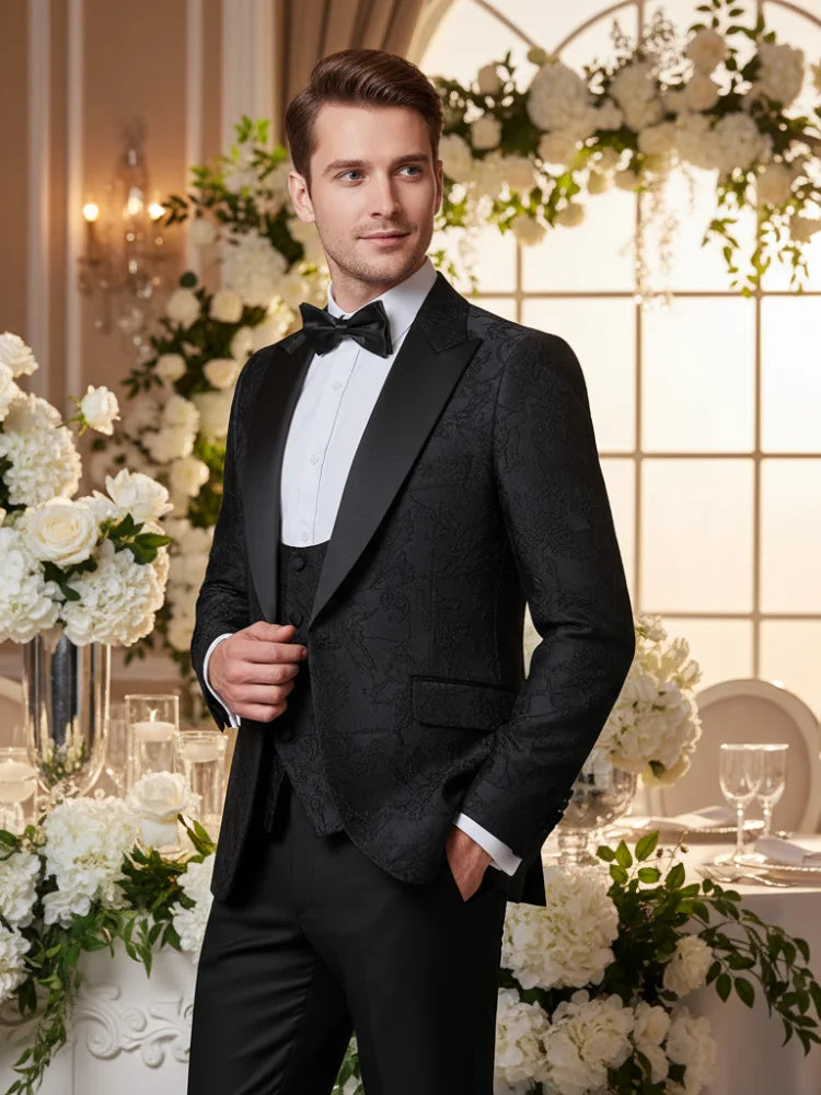 ST Cassy High Quality Retro carving Party Dress Slim Fit Tuxedo Prom Suit Fashion black Male Groom Wedding three-piece