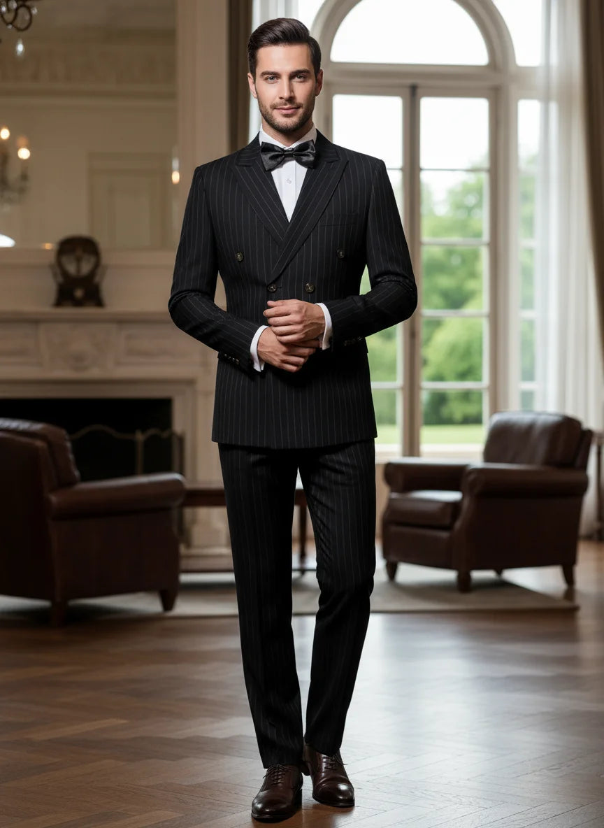 ST Cassy High quality balck striped suits for men slim fitting luxury man clothing elegant mens suit Wedding trends costumes
