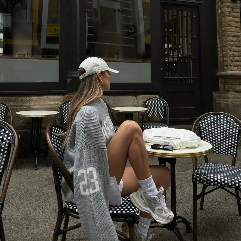 Trendy Loose Letter Jacquard Knitted Pullover Women's 2025 Autumn New Highstreet Gray Black Soft Sweater Hottie Versatile Pieces