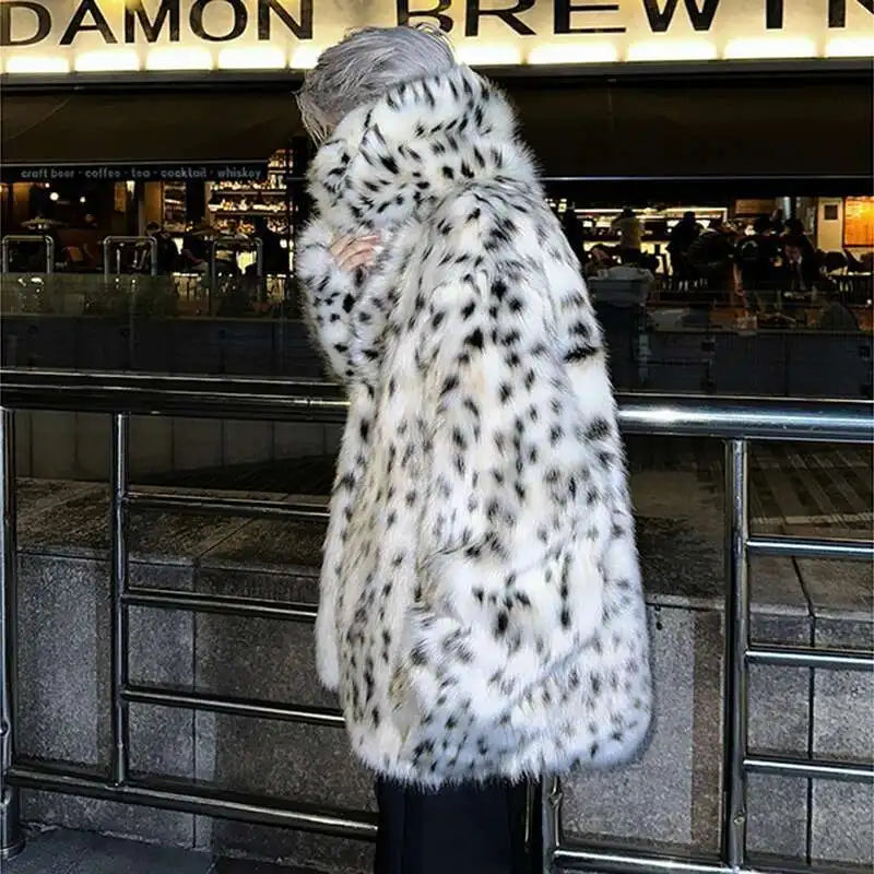 LUZHEN Leopard Print Niche Imitation Fur Tops Turn-down Collar Personalized Functional Warm Coat Elegance Trendy Male LZ7986