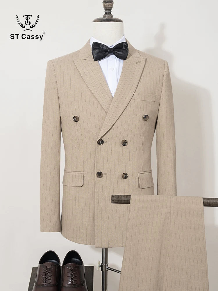 ST Cassy High quality striped suits for men slim fitting luxury man clothing elegant mens suit Wedding trends costumes