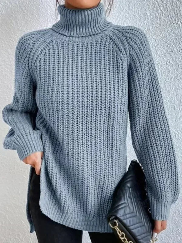 Turtleneck Y2k Kintted Sweater Women Split Crochet Jumper Top E-girl Pullover Spring Autumn Winter Thick Sueter Work Jumpers