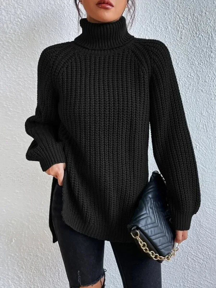 Turtleneck Y2k Kintted Sweater Women Split Crochet Jumper Top E-girl Pullover Spring Autumn Winter Thick Sueter Work Jumpers