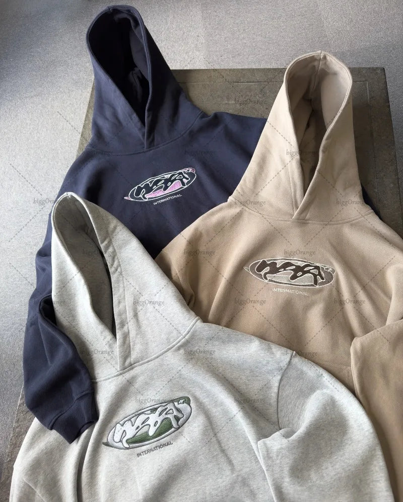 Hip-hop Street Trendy Brand Pullover Hoodie American Y2k Embroidery Clothing Casual High Street Retro Oversized Sweatshirt Men