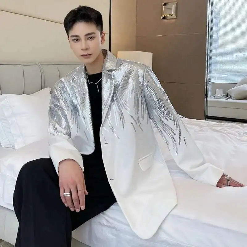 LUZHEN Sequin Personality Pattern Fashion Blazer Casual 2025 Design Coat Men's Elegant Temperament  Handsome Loose Jacket Fe5995