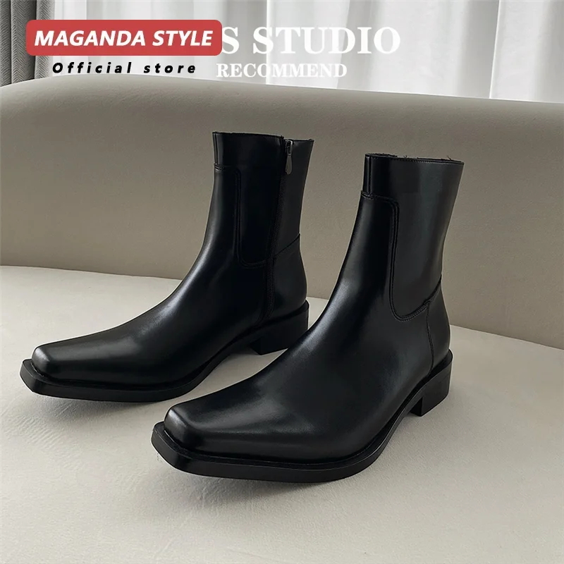 Original design small square Chelsea boots for men's new high-end short boots feminine temperament unisex motorcycle boots