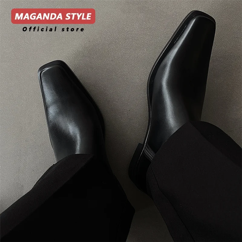 Original design small square Chelsea boots for men's new high-end short boots feminine temperament unisex motorcycle boots