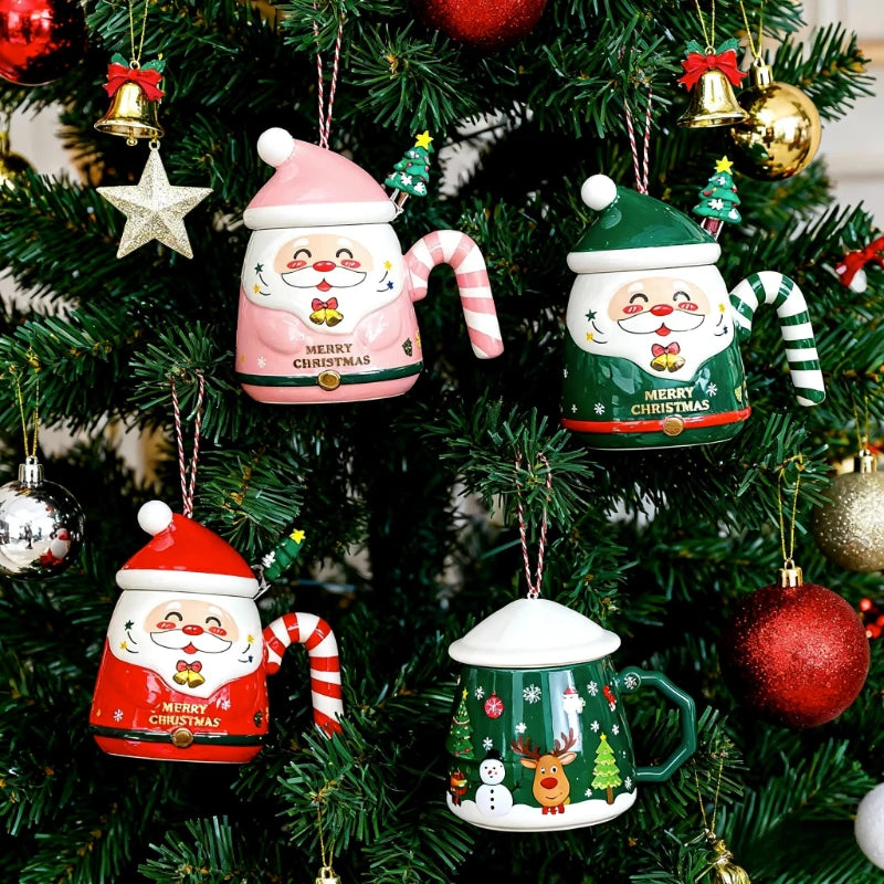 Christmas Gift Selection Cartoon Santa Mug, Ceramic Mug with Lid & Spoon, Gift Box Packaging, Create a Warm Christmas Atmosphere