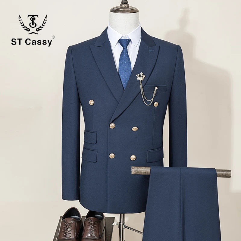 ST Cassy High Quality Men's Suit Fashionable and Casual Slim Fit Male Groom Wedding Blazers Party Dress Jacket Coat Pants